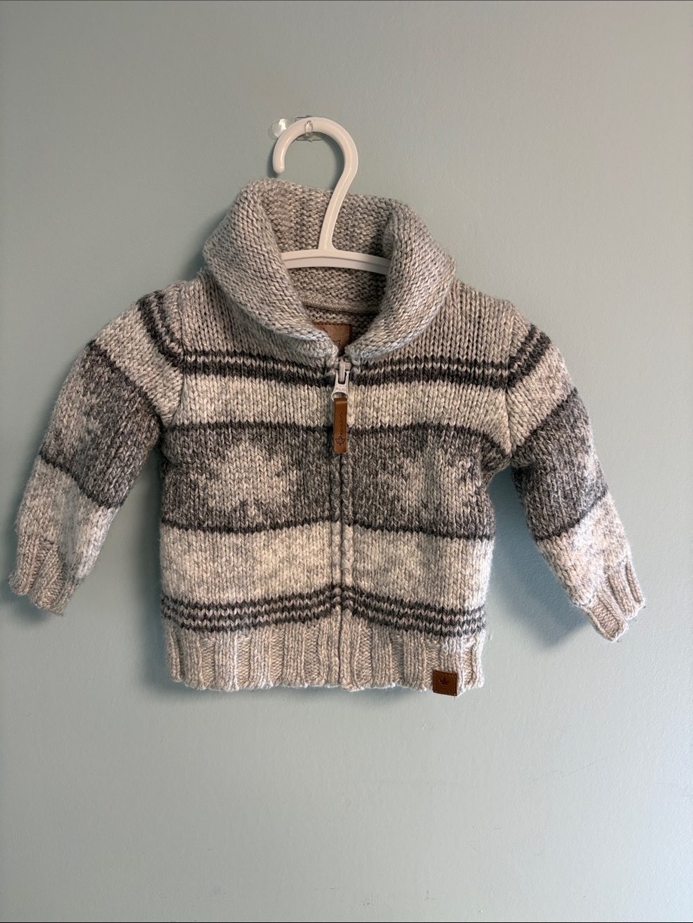 Canadiana Grey Nordic Zip Up Cardigan Sweater, Baby Boy Size 3-6 months